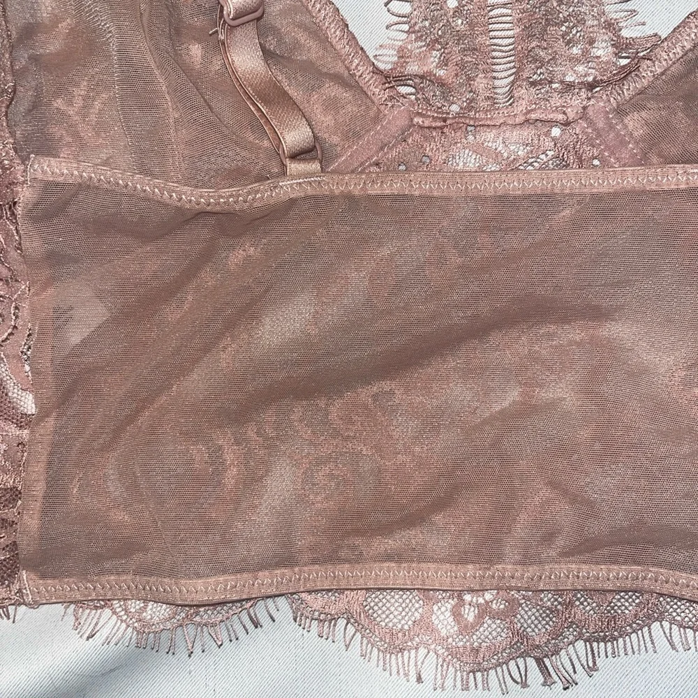 Lace Sheer Bralette With Attached Choker Dusty Rose Pink Color Size Small - Picture 8 of 10
